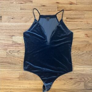 Express Women's Deep Blue Velvet Bodysuit